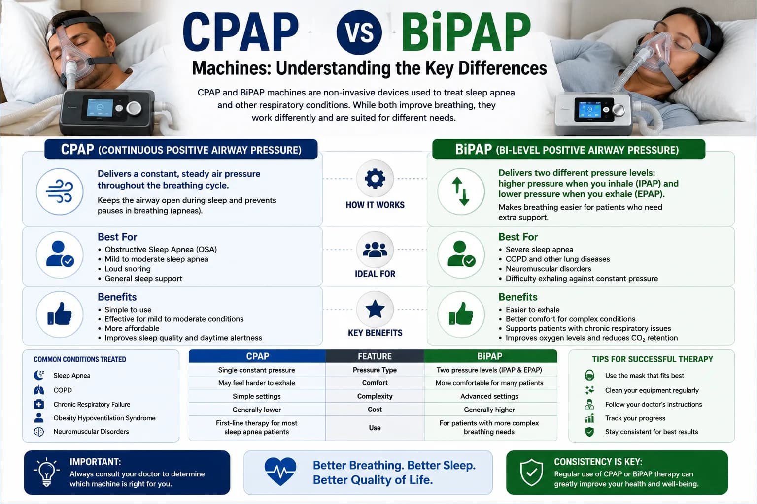 CPAP vs BiPAP Machines: Understanding the Key Differences